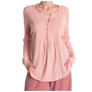 Gibsonlook Nordstrom Pink Waffle Long Sleeve Henley Barbie Top in Blush Small